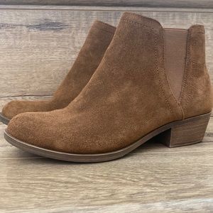 Tan leather textile booties